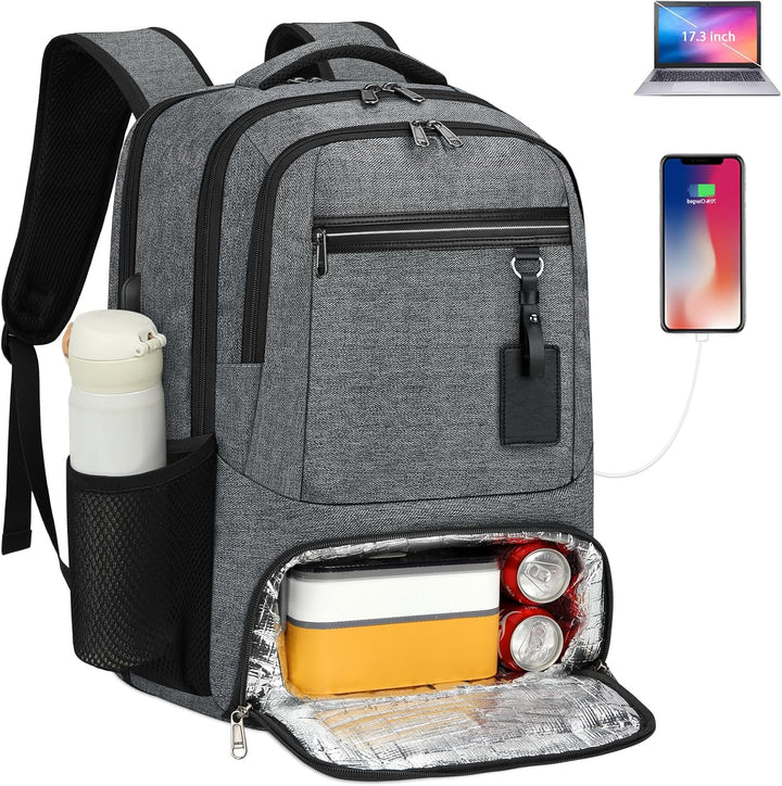Unisex water-resistant laptop backpack with insulated lunch pocket. Perfect for daily commute & school.