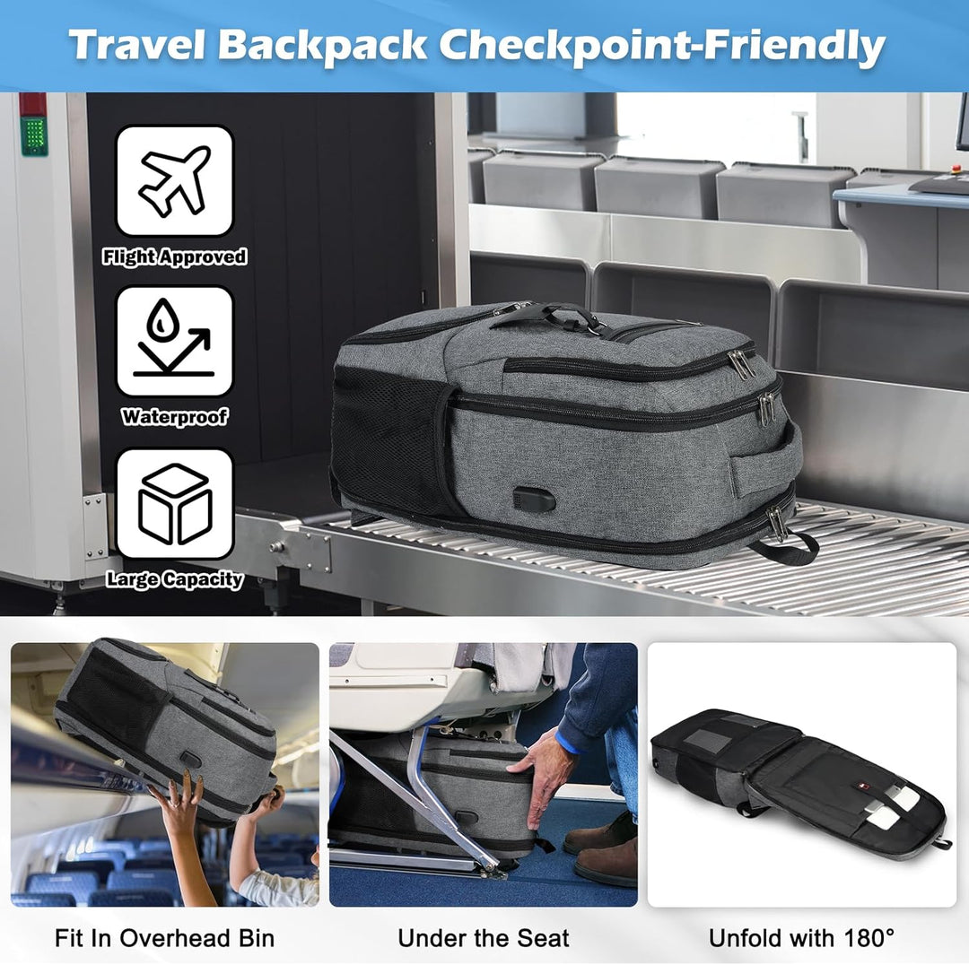Professional black work laptop backpack, water-resistant with insulated lunch bag & USB.