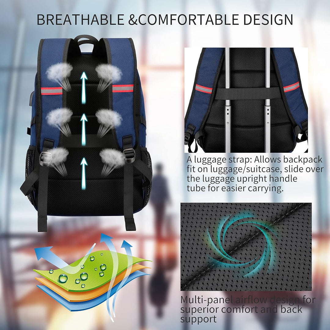 Smart anti-theft water-resistant backpack with dedicated laptop sleeve and USB charging.