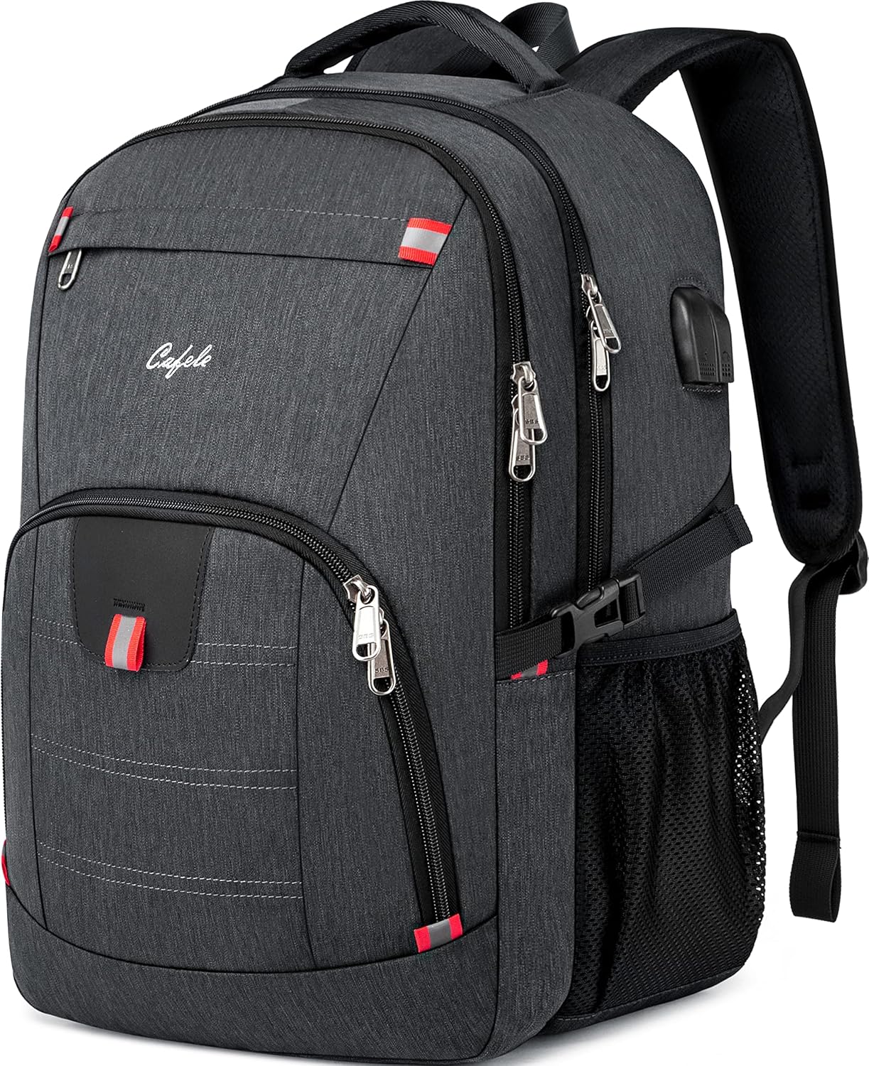 Practical water-resistant school and travel backpack, anti-theft features, and USB port.