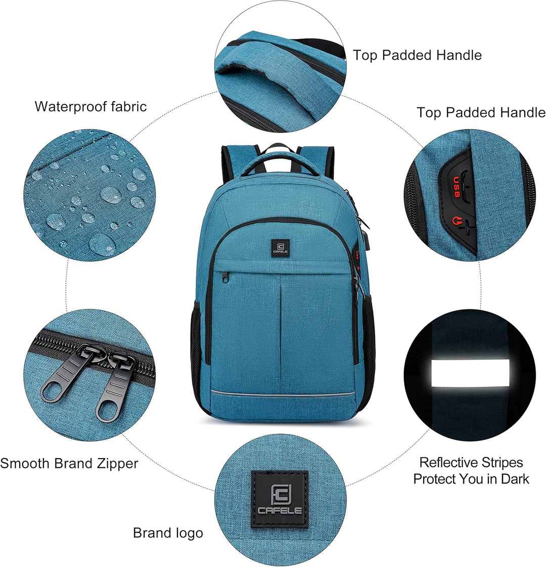 High-capacity anti-theft water-resistant backpack with USB port, ideal for school or travel.