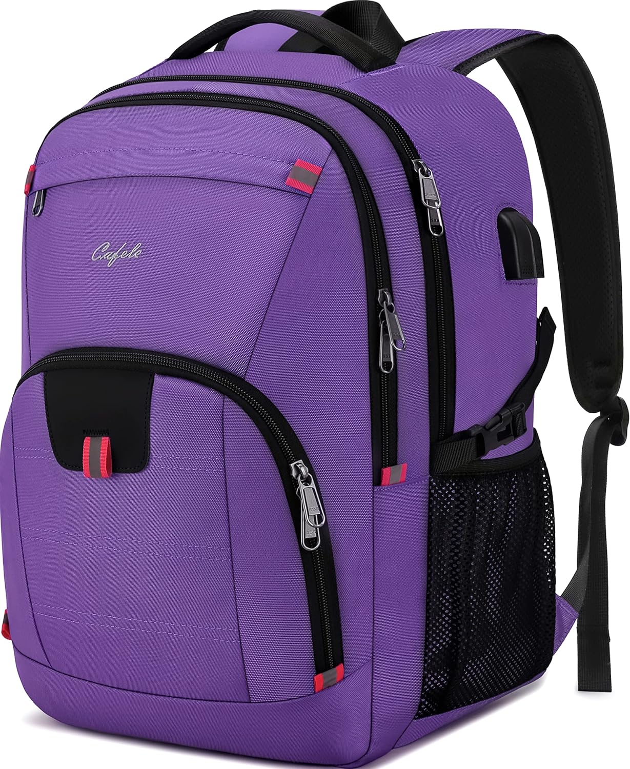 TechPro anti-theft laptop backpack, water-resistant with integrated USB charging.