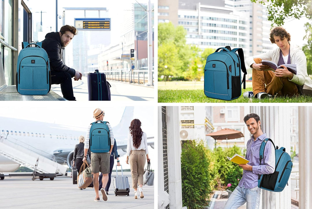 Organized water-resistant laptop backpack, anti-theft design, multiple compartments & USB.