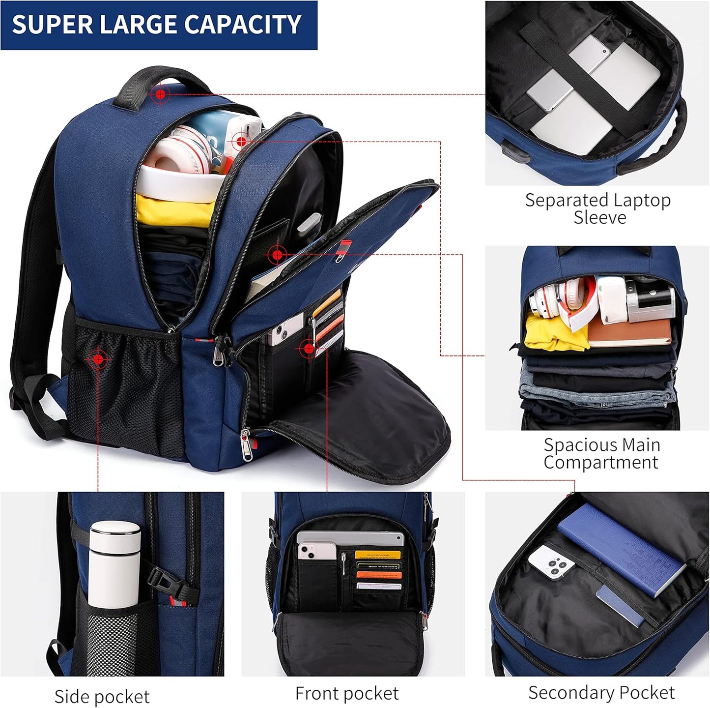 Functional unisex water-resistant laptop backpack with anti-theft pockets and USB port.