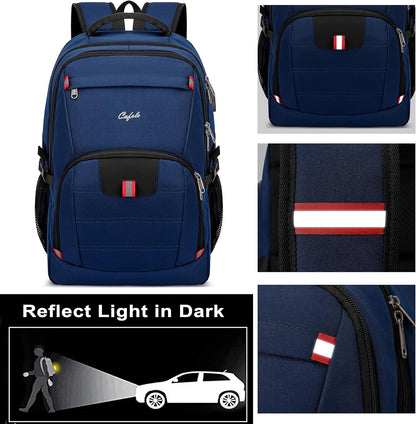 Sleek water-resistant anti-theft backpack for laptops, suitable for daily commute, USB built-in.