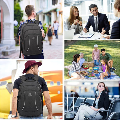 Spacious water-resistant anti-theft backpack, laptop-ready, USB charging for busy professionals.