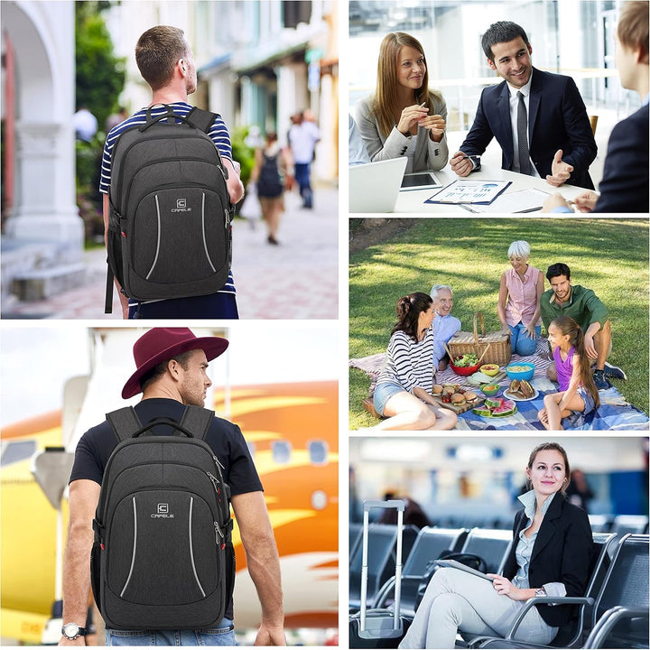 Spacious water-resistant anti-theft backpack, laptop-ready, USB charging for busy professionals.