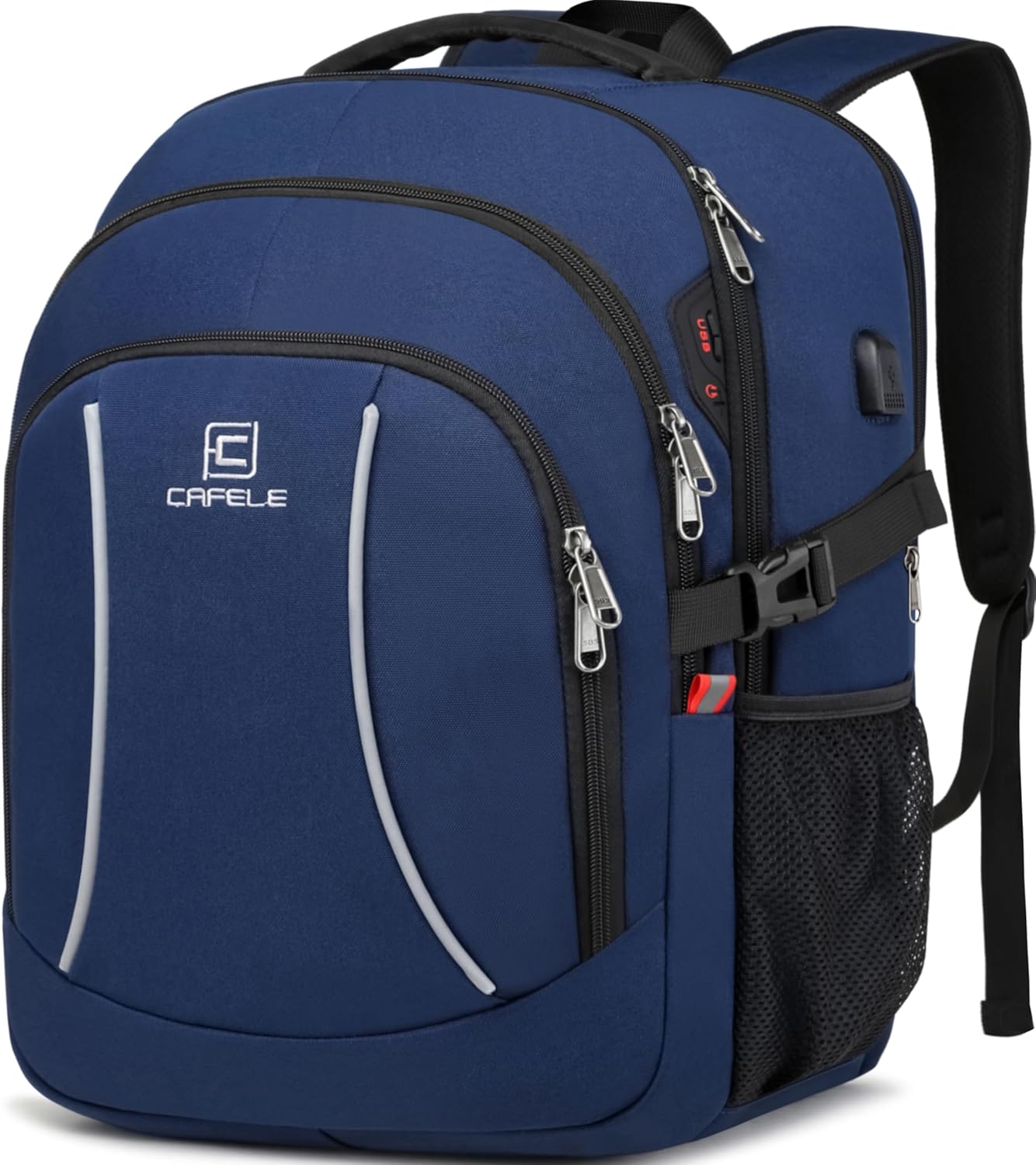 Spacious water-resistant backpack, perfect for laptops, USB charging & anti-theft security.