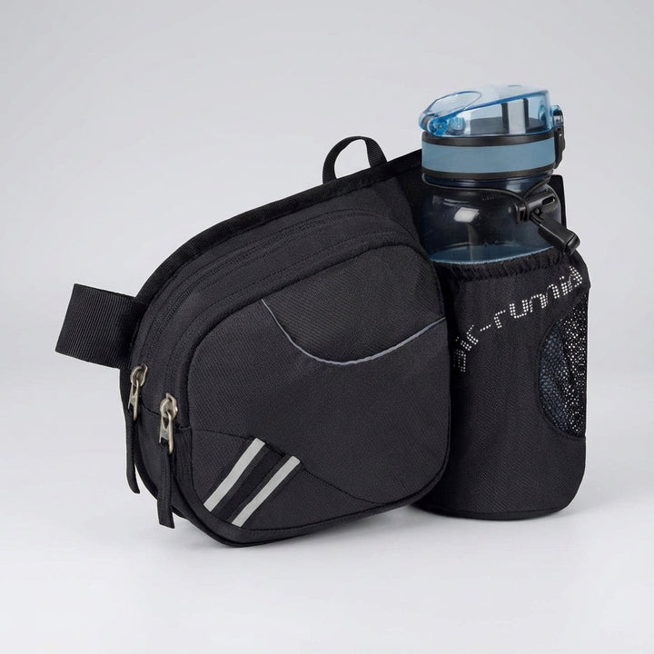 Durable nylon fanny pack, water-resistant for travel & outdoor activities. Hands-free hydration belt bag for all genders.
