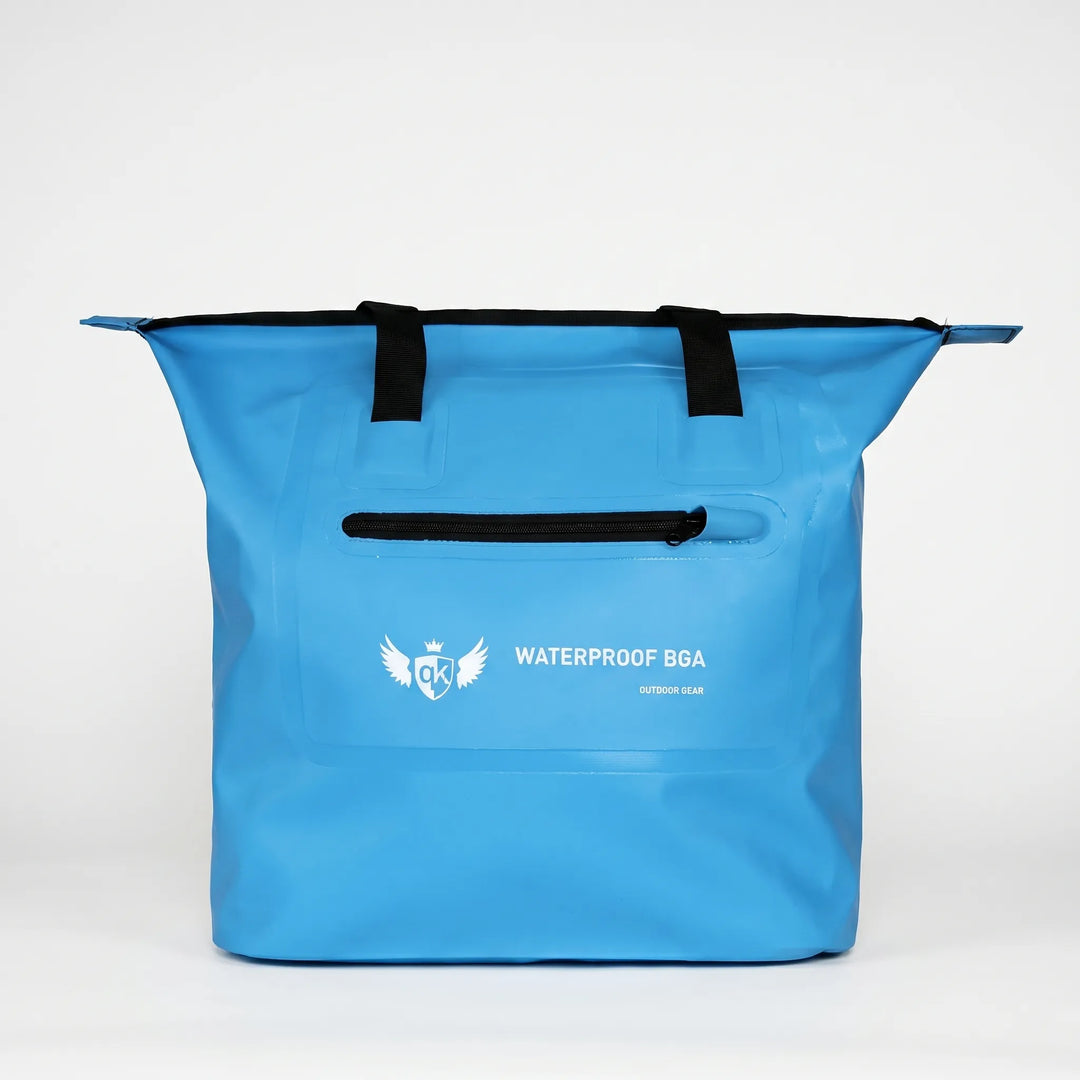 Durable waterproof dry bag tote, ideal for beach, swimming, and outdoor adventure gear.