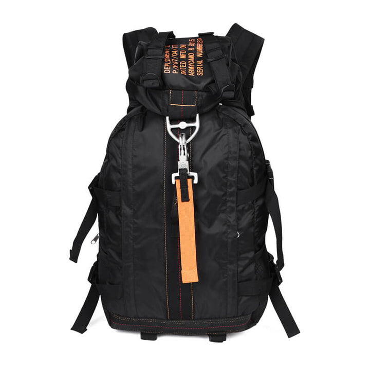 Unisex water-resistant tactical backpack with large capacity, ideal for hiking, camping, and outdoor travel.