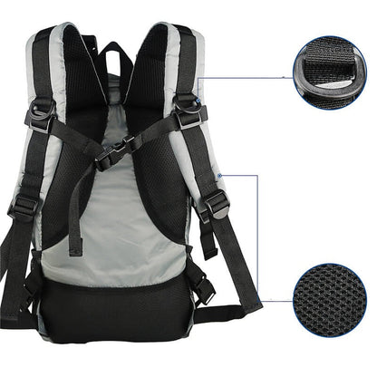 Hiker wearing a large capacity unisex water-resistant tactical backpack on a trail, perfect for outdoor adventure.
