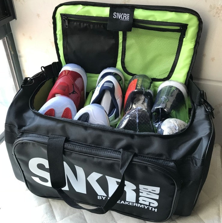 Durable water-resistant unisex gear duffel bag. Perfect luggage for sports equipment & multiple sneakers.
