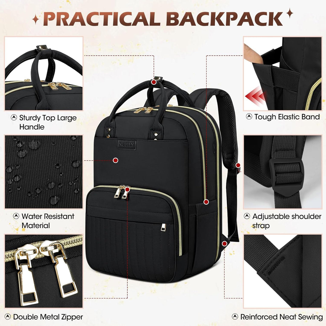 Side view of a sleek anti-theft travel laptop backpack, ideal for business trips & securing a 15.6" laptop.