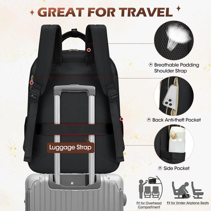Ergonomic back panel and padded straps of a unisex 15.6" travel laptop backpack, ensuring comfortable daily carry.