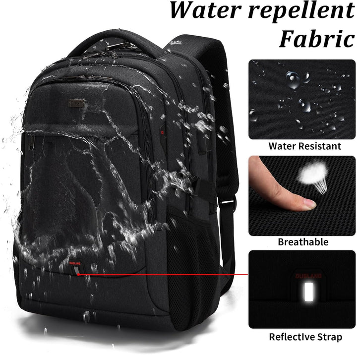 Premium unisex travel backpack, water-resistant, anti-theft, with USB charger for all devices.