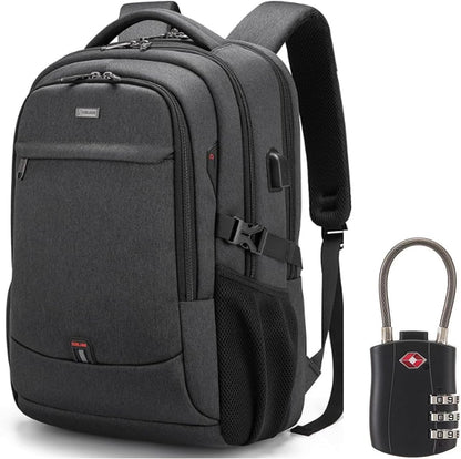 Unisex water-resistant travel laptop backpack with USB port & anti-theft design, ideal for daily commute.