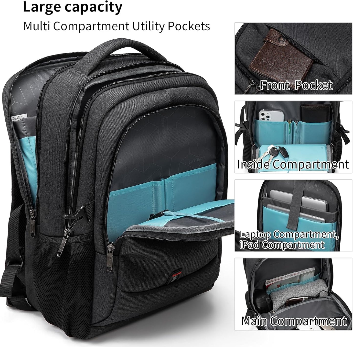 Compact unisex water-resistant backpack, anti-theft, USB charging, ideal for daily essentials.