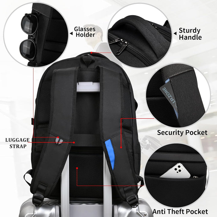 Professional anti-theft laptop bag, water-resistant, USB charging, perfect for work travel.