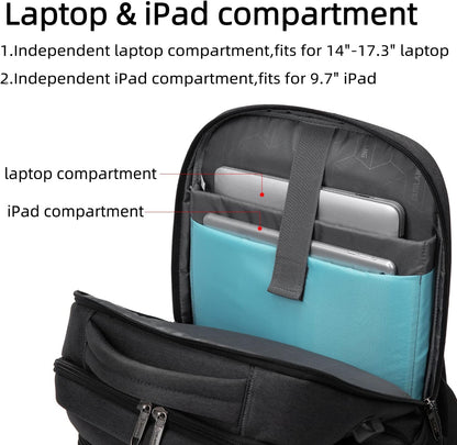 Durable water-resistant anti-theft backpack, USB port, perfect for students & professionals.