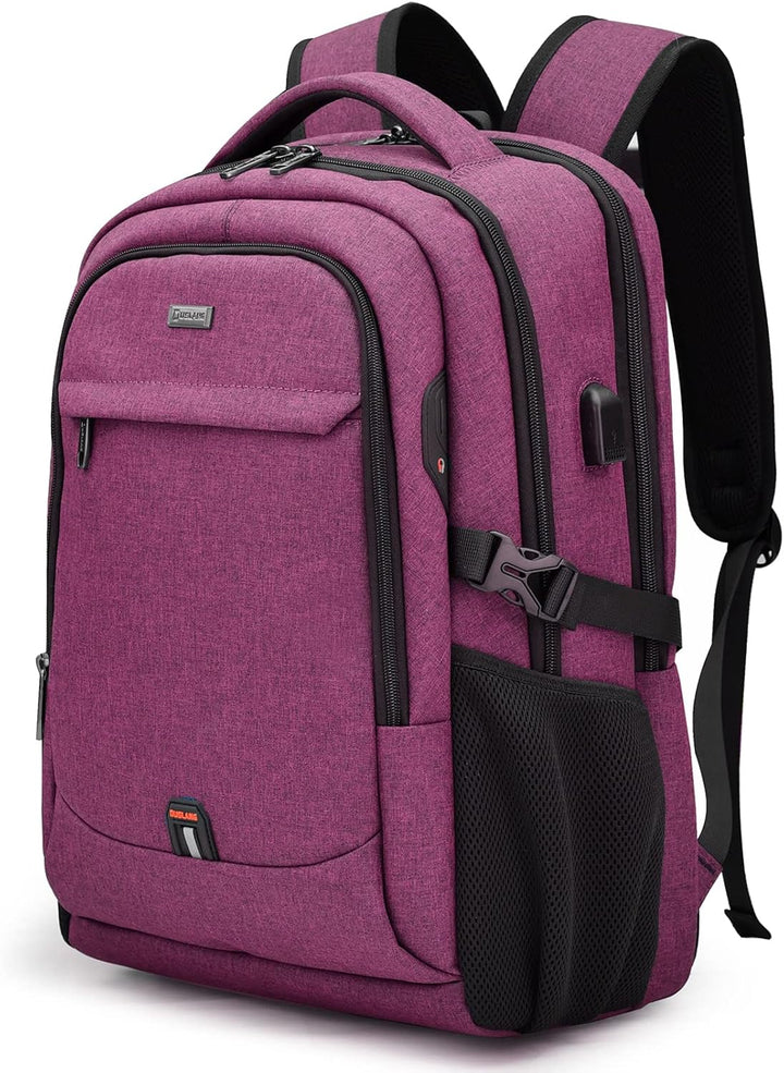 Travel-ready unisex laptop backpack, water-resistant, anti-theft, USB for charging devices.