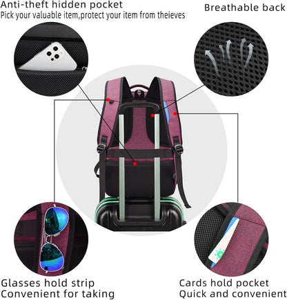Secure anti-theft travel daypack, water-resistant, USB charging, for peace of mind.