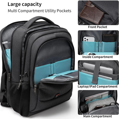 Organized anti-theft commuter bag, water-resistant, USB port, keeps essentials secure.