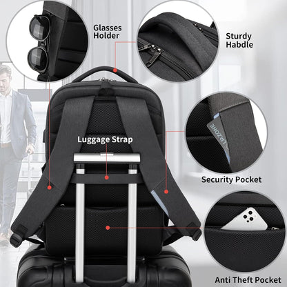 Smart unisex water-resistant travel backpack, anti-theft, USB charging, for effortless trips.