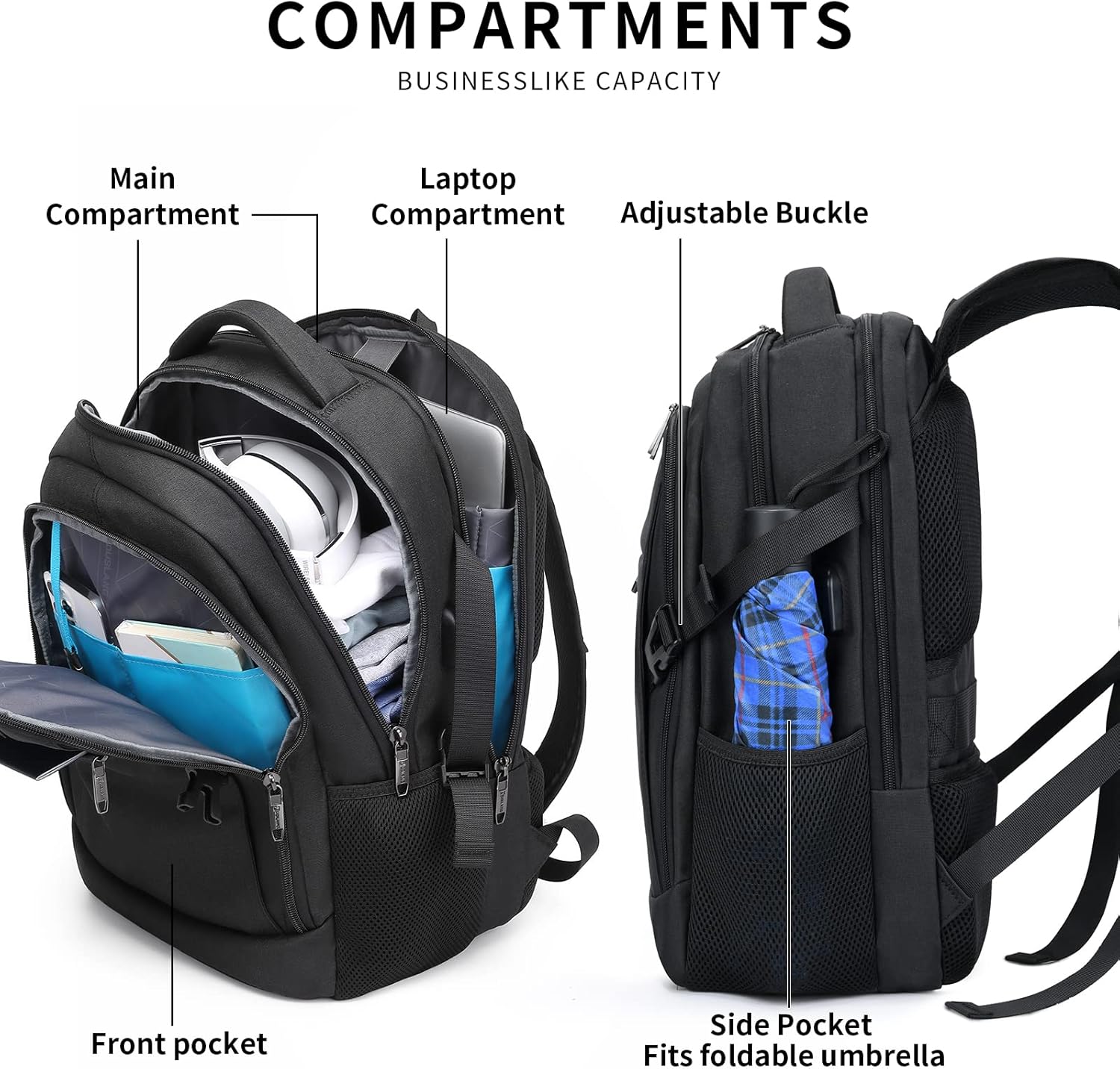 Anti-theft travel backpack, water-resistant, USB port, designed for security & convenience.