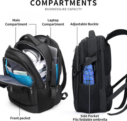 Anti-theft travel backpack, water-resistant, USB port, designed for security & convenience.