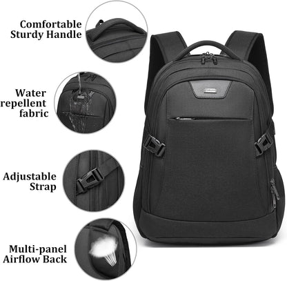 Organized water-resistant commuter backpack, anti-theft, USB port, for efficient daily routine.
