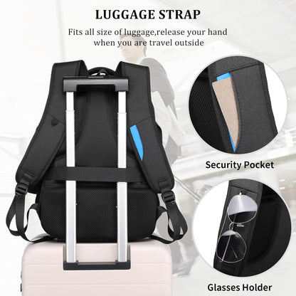 Lightweight anti-theft laptop backpack, water-resistant, USB charging, easy to carry.