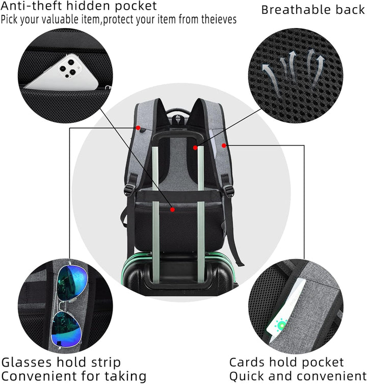 Commuter water-resistant anti-theft daypack, USB charging, ideal for daily city life.