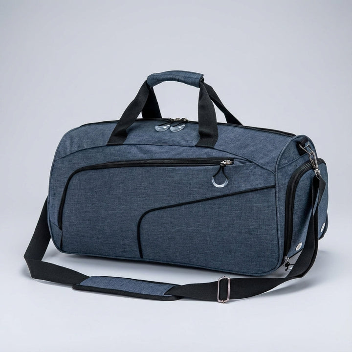 Spacious 35L waterproof gym duffel bag with separate wet and shoe compartments for sports and workouts.