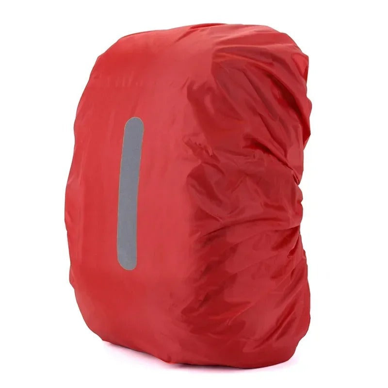 Adjustable waterproof backpack rain cover. Reflective for safety, protects bags from rain, mud, and dirt.