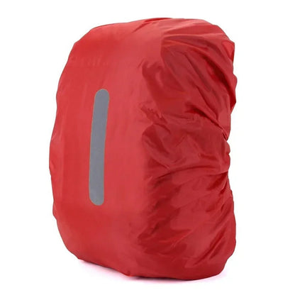 Adjustable waterproof backpack rain cover. Reflective for safety, protects bags from rain, mud, and dirt.