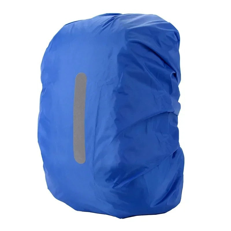 Unisex reflective waterproof backpack cover. Adjustable for travel, hiking, & commuting; protects gear from rain.