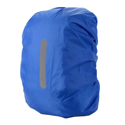 Unisex reflective waterproof backpack cover. Adjustable for travel, hiking, & commuting; protects gear from rain.