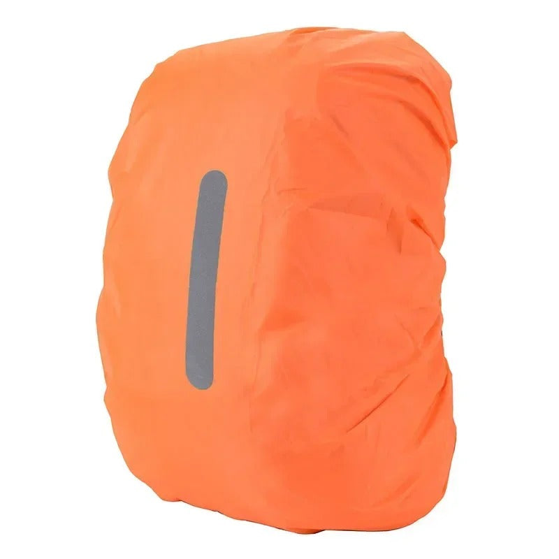 Waterproof and durable backpack cover. Adjustable straps secure it, reflective elements enhance safety outdoors.