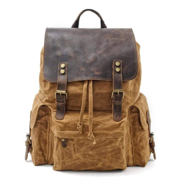 Unisex waterproof canvas and leather hiking backpack with large capacity for outdoor travel