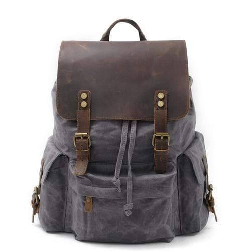 Interior view of a spacious unisex waterproof canvas and leather travel backpack, large capacity