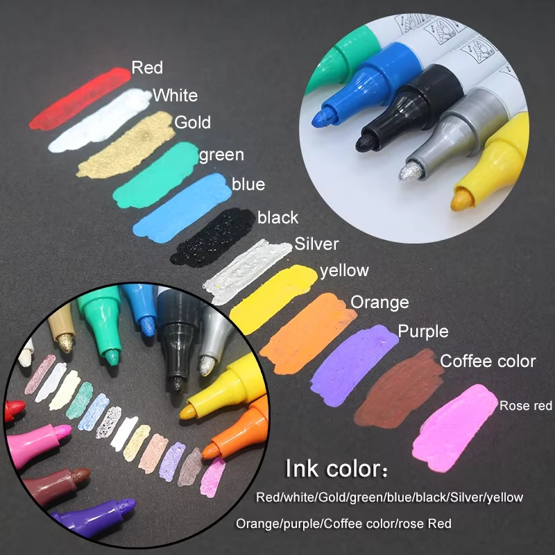 Permanent waterproof tire marker pen for vehicle styling, auto repair, and custom wheel accents.