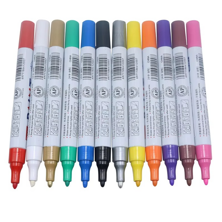 Oily ink rubber marker for car tire lettering, rim detailing, and personalized wheel decoration.