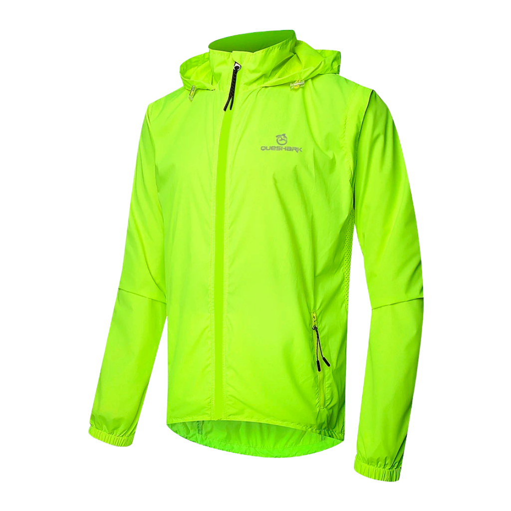 Unisex waterproof cycling rain jacket in vibrant yellow, lightweight and breathable for outdoor cycling
