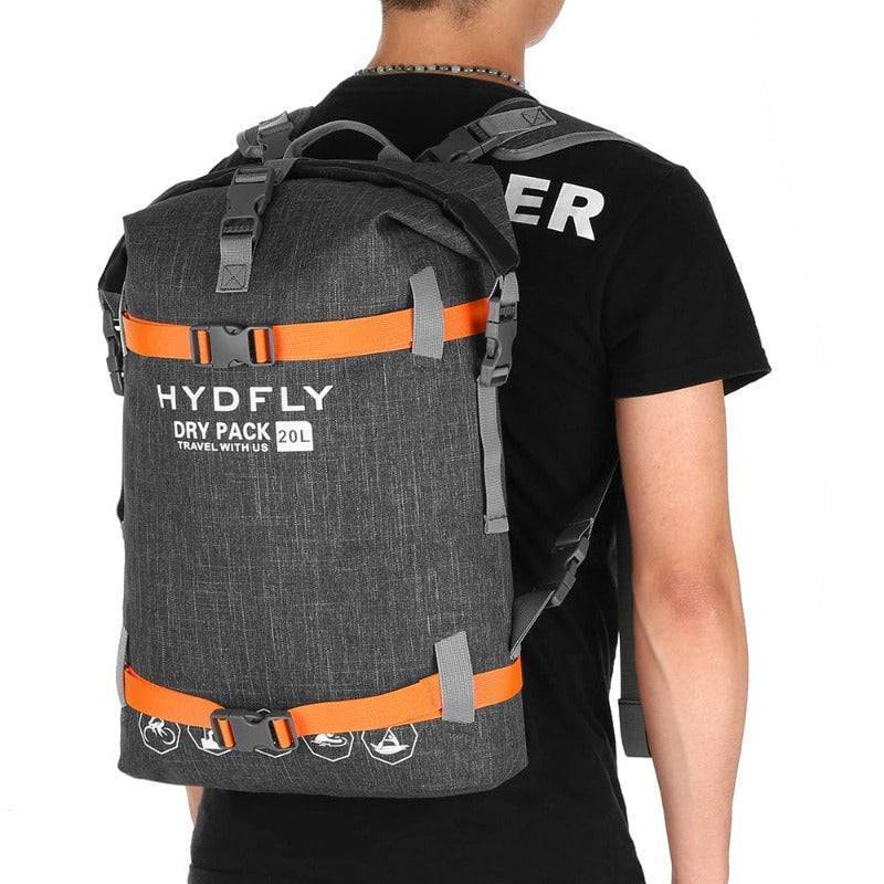 Unisex waterproof drifting backpack, ideal for outdoor adventures & camping, with roll-top closure.