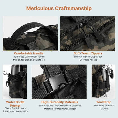 Unisex fishing backpack, adjustable straps, designed for all body types