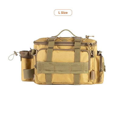Unisex angling backpack, showing the included rain cover for extra protection