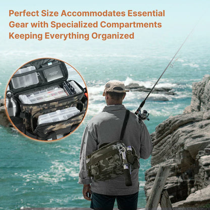 Fishing gear backpack, waterproof material, protects tackle from rain and splashes