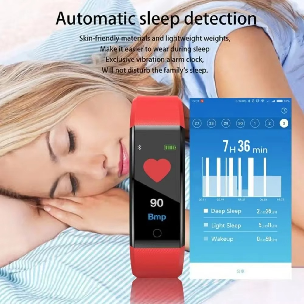 Sleek waterproof fitness tracker watch with heart rate, blood pressure, sleep, and activity tracking.