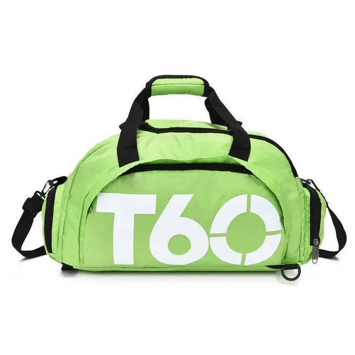 Nylon travel bag, versatile as gym duffel or weekend bag, with external pockets for quick access